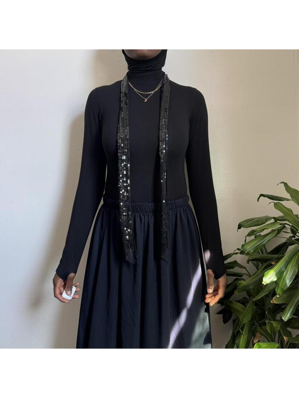 Vintage Black Sequin Skinny Scarf